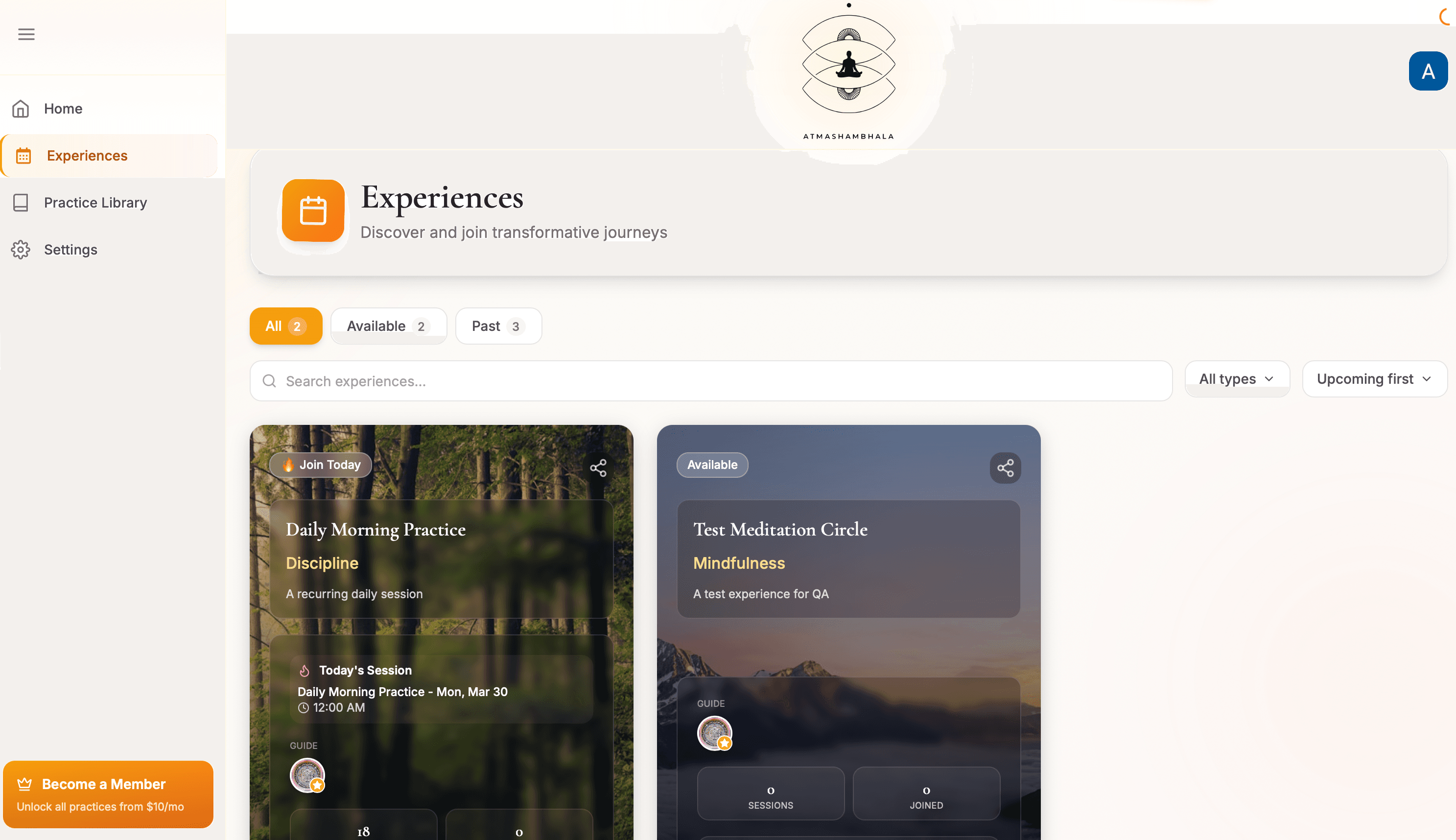 Atma Shambhala website — content section