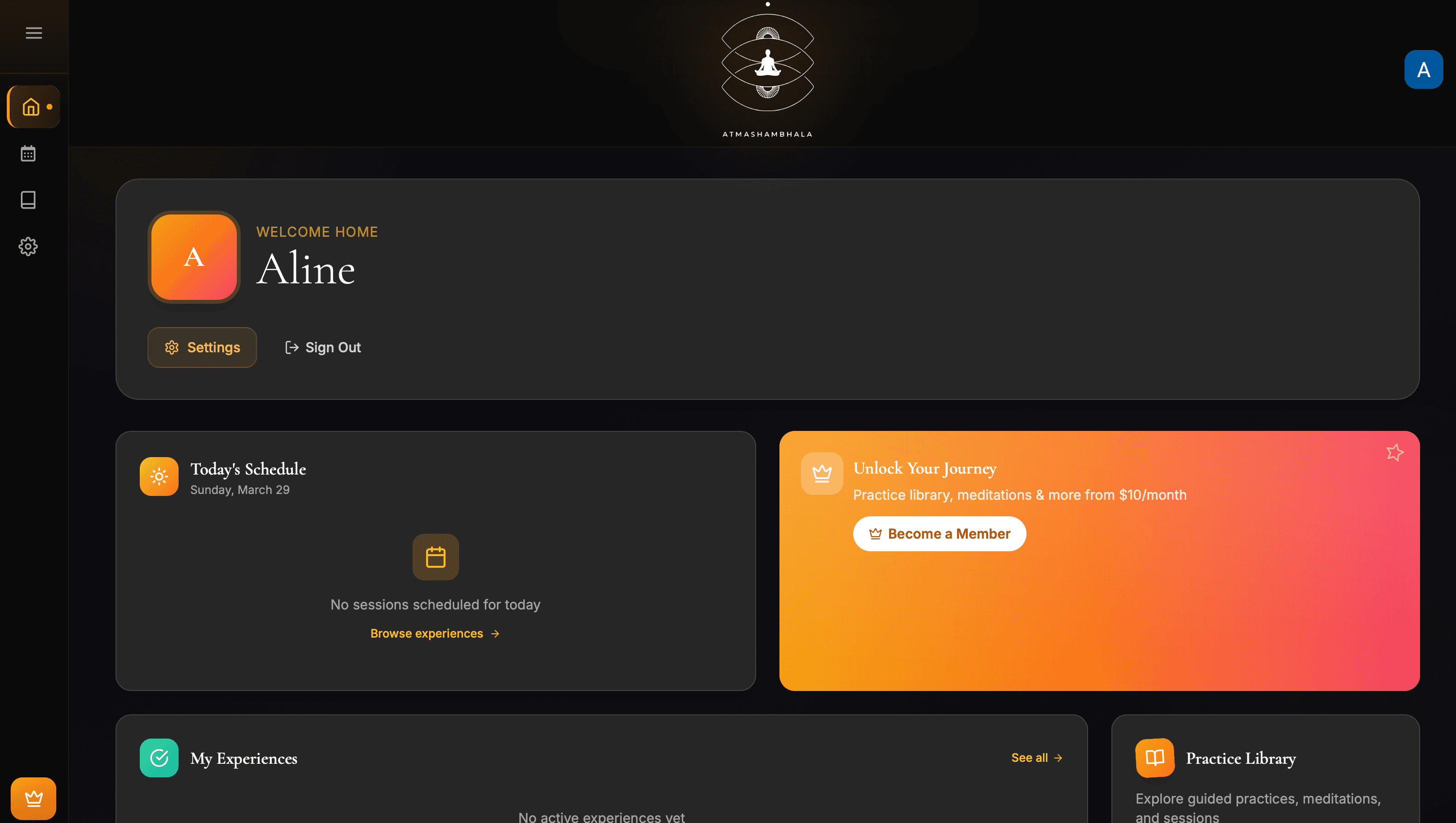 Atma Shambhala website — screen 5